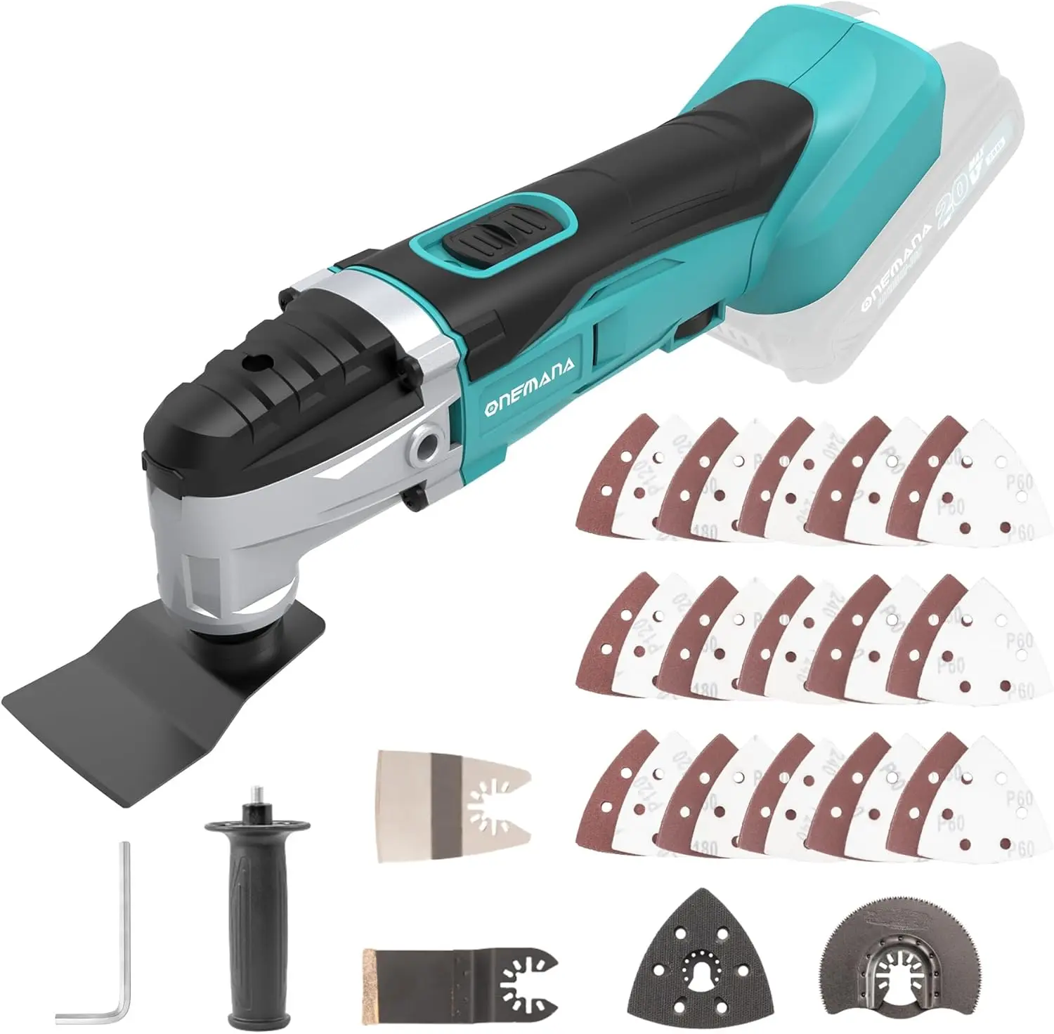 18V Oscillating Multi-Tool, ONEMANA 18000RPM 6 Variable Speed Multitool Cordless, for Cutting Wood Drywall Nails Removing Grout & Sanding (Tool Only)
