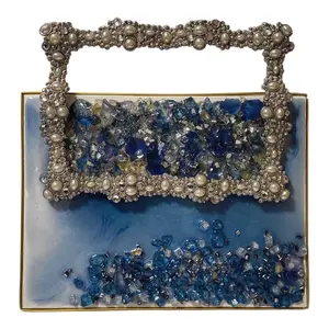 Hand designed 3D Elegant Artworks design with crystals, unique abstract Artwork designs. Hanging Decor Decoration or displayed on stand for table. Exquisite color blue with blue crystals.