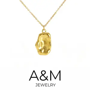 A&M Irregular Geometric Pendant Choker Necklace - Gold Plated, Chunky Unique Accessory Dangle for Women