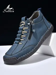 Men's Handcrafted Classic Fashion Boots, Casual Low Top Side Zip, Drawstring Design and Rubber Sole, Ultimate Comfort for All-Day Wear, Available in Plus Sizes and Multiple Colors, Walking Shoes