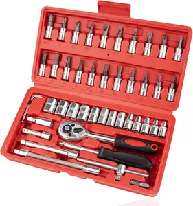 46-Piece Socket Wrench Set, Premium 1/4 inch Metric Socket Set, Ratchet Set with Quick-Release Ratchet and Extension Bar, Compact Storage Case - Perfect for Auto Repair & Home Use