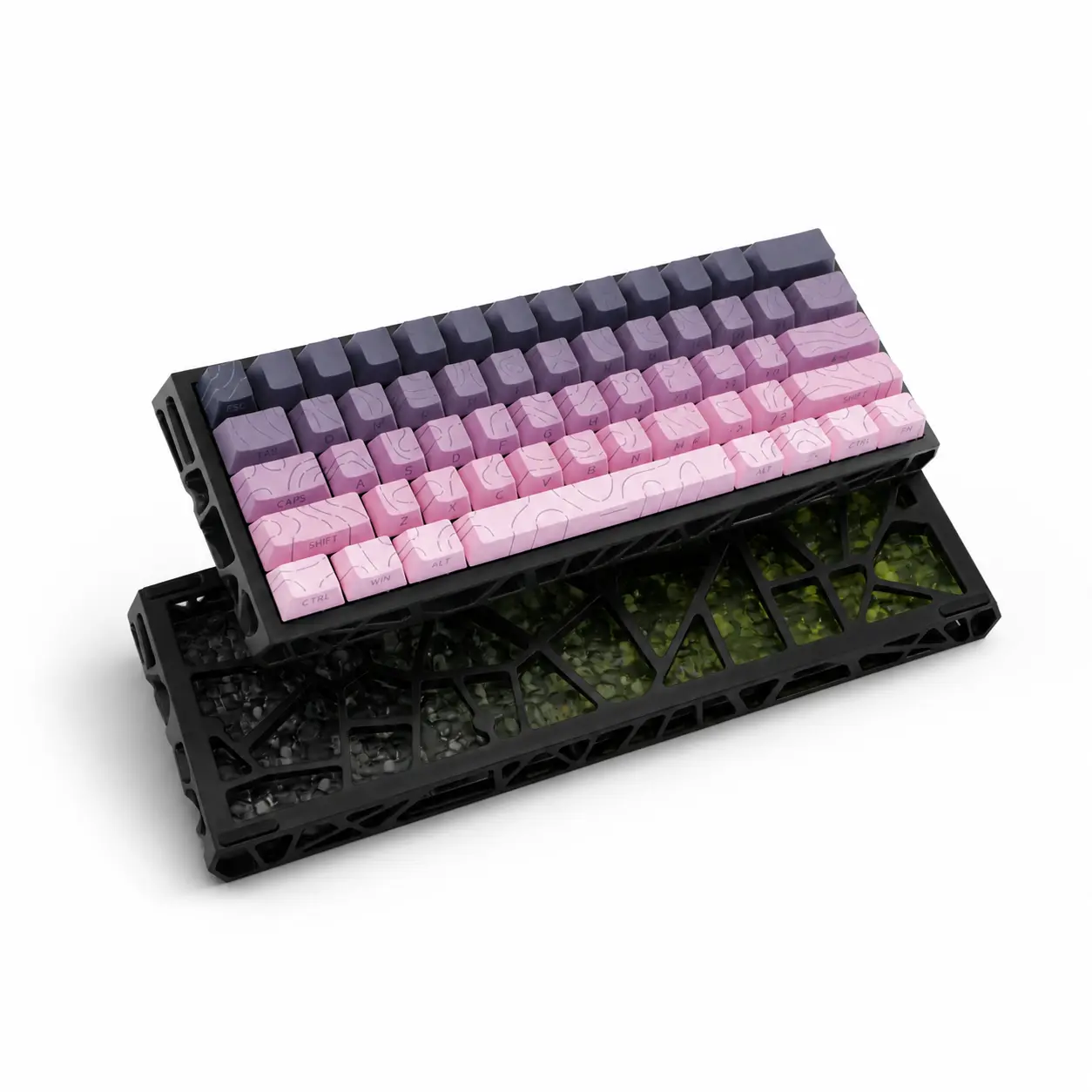 60% Wired Mechanical Mini Gaming Keyboard with Mini Layout, Hollow Geometry, Hot Swappable 3/5 Pin MX Switches, Oil-Resistant PBT Keycaps, 17 RGB Lighting, Sound Absorbent Foam, Stable PCB, Gold-Plated Contacts, 50M Keystrokes, Fully Modular Custom Design