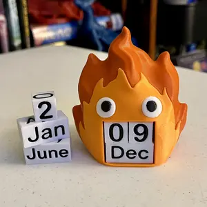 Chibi Fire Demon Mini Calendar Bookshelf Decor - Cute Magical Fire Spirit Figure - HMC Inspired 3D Printed Bookish Decor
