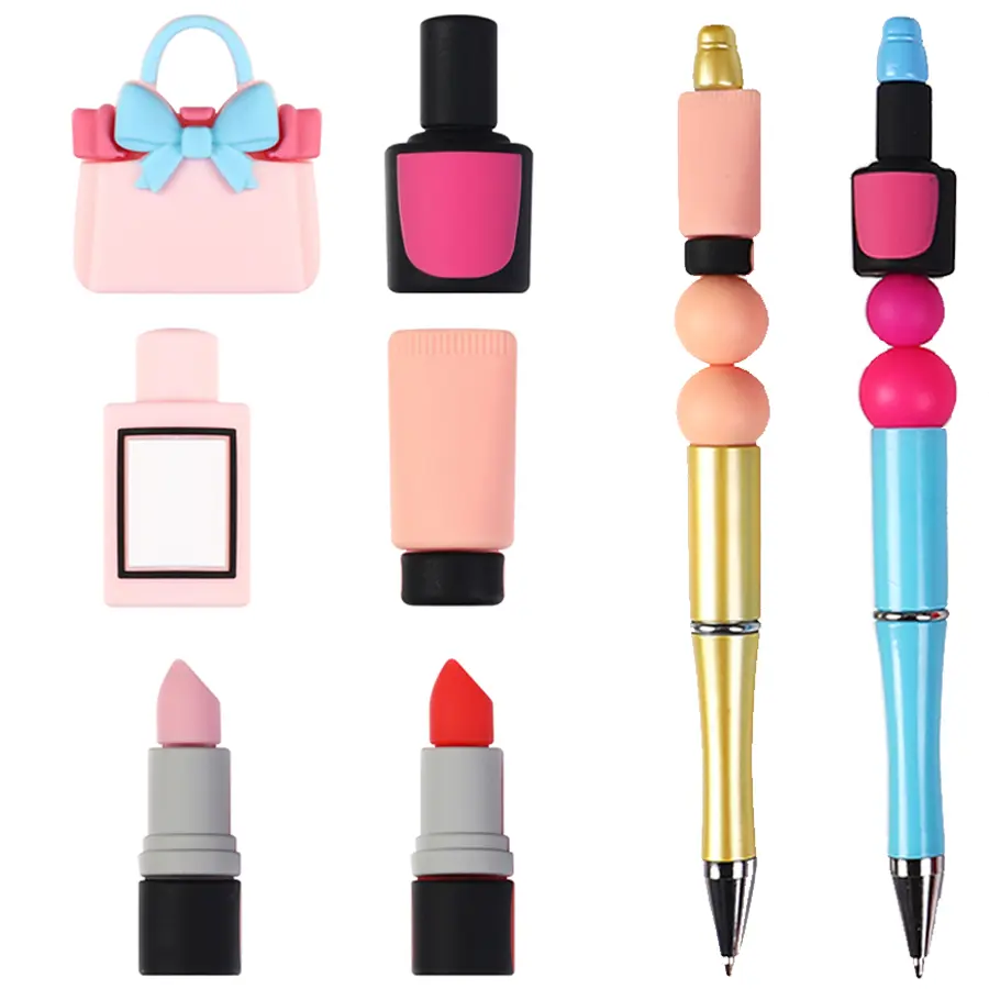 6pcs Cosmetic Series Silicone Bead Assortment - Cosmetic Decor Beads for Lipsticks, Bags, Perfumes, Makeup Tools, Holiday Gifts for Women (DIY Beading & Jewelry Making Supplies)