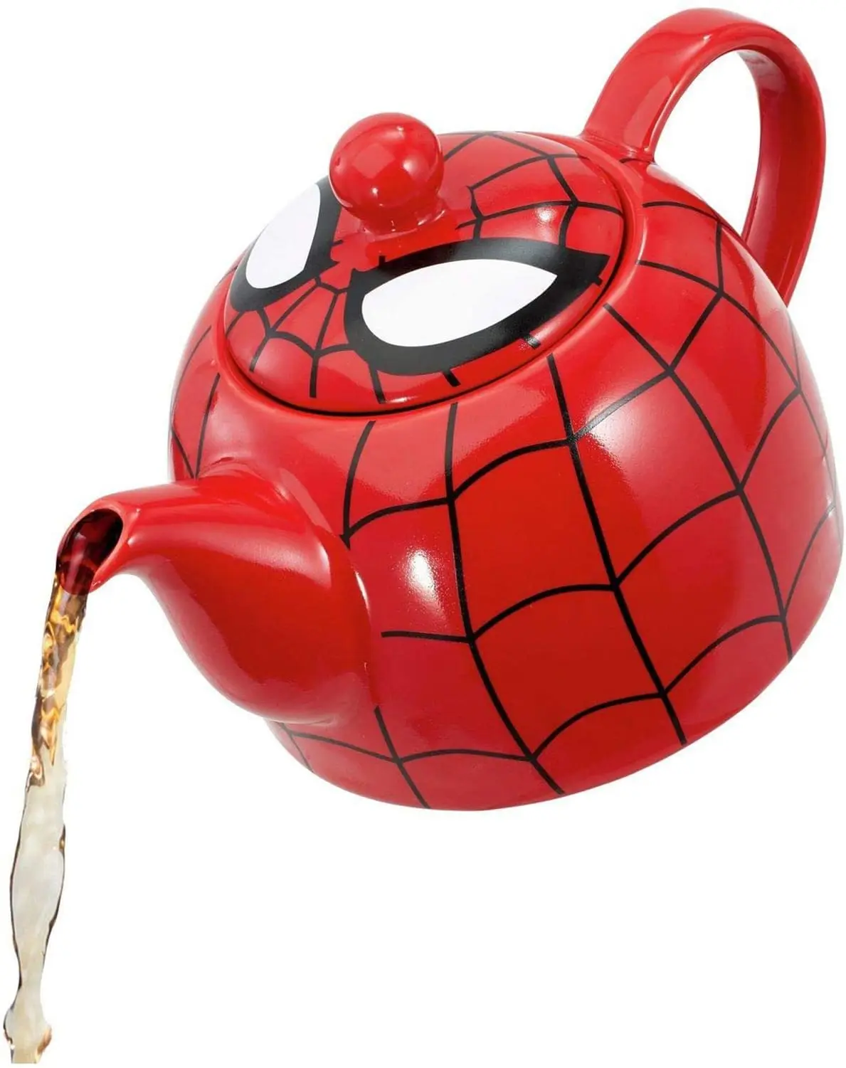 Officially Licensed Marvel I AM SPIDER-MAN Ceramic Tea Kettle, 36 fl oz Kitchen Teapot with Web Mask Detail Lid for Superhero Fans