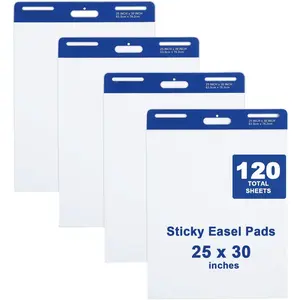 Sticky Easel Pad, 25 x 30 Inches Flip Chart Paper for Teachers, Large Self Stick Easel Paper for Office School Classroom Supplies, 30 Sheets/Pad, 4 Pads/Pack