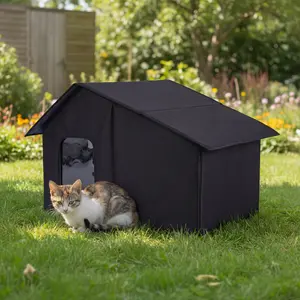 Outdoor Cat House Waterproof Windproof Insulated Winter Shelter for Stray & Feral Cats, Warm Easy-Clean All-Season Cat Enclosure, Cool Cat Stuff, Bed
