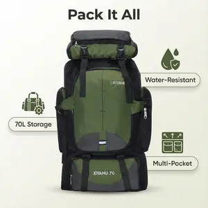 70L Water-Resistant Outdoor Hiking Bag Large Capacity Travel Backpack with Multi-Pocket for Sports Trekking