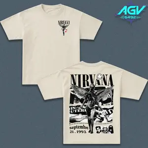 Retro Limited Nirvana Band Tour Black 2-Sided Vintage Tee Graphic Unisex Oversize Rock Band Heavyweight Cotton T-shirt Gift For Rock Music Lovers Vintage Band Shirts Casual Fabric Fit Top Womenswear Streetwear Tshirt Round Neck Crewneck Shortsleeve