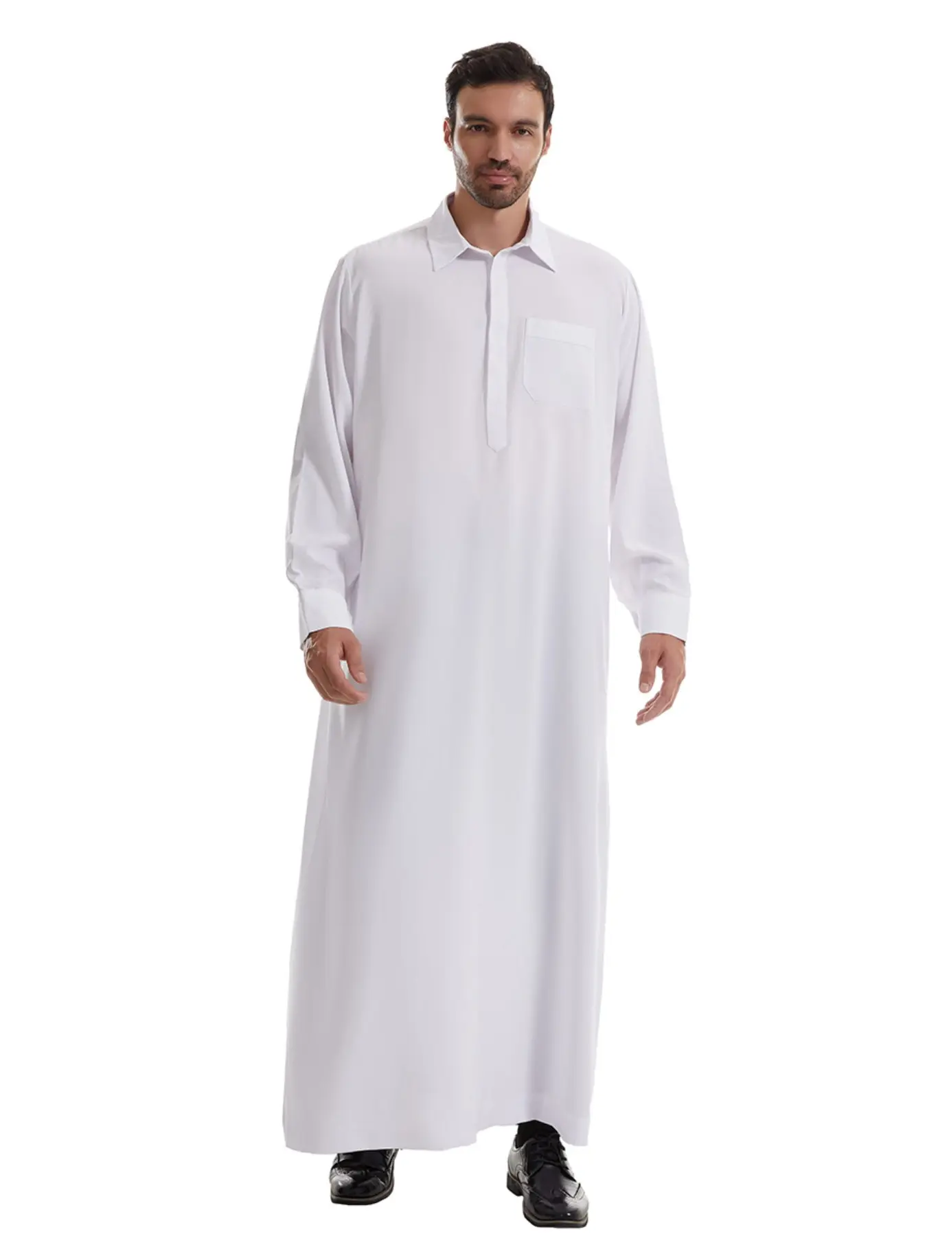 Muslim Middle East Men Embroidered Robe, Authentic Saudi Thobe, Traditional Arabic Clothing, Comfortable Long Sleeve, Perfect for Daily Wear