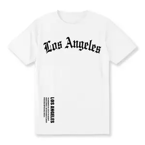 【S-5XL】1pc Men'S Casual cotton T-Shirt with Geometric Los Angeles Print, Round Neck, Stretch Fabric, Regular Fit for Summer