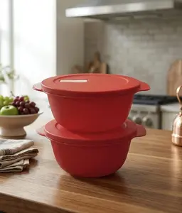 Aesthetic Red 2-Piece Food Storage Container Set - Dual Container Kitchen Preserving Set with Matching Lids, White Opening Valves, Stackable Plastic Canister Jar, Kitchen Utensils for Storage