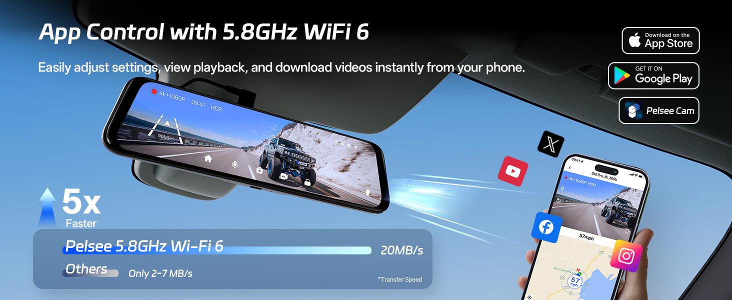 Pelsee S12 Pro Mirror Dash Cam with STARVIS 2 Sensor, Rear View Mirror Camera 5.8GHz WiFi, 4K Front and 1080P Rear Backup Camera for Car, ADAS &BSD, Voice Control, Color Night Vision, 64G Meomory Card