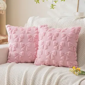 2-Piece Bow Plush Pillow Covers (no Insert), Sweet Girl Style, Nordic Valentine's Day Home Decor, Bedroom/sofa Decoration, Bedroom Decorative Accessories, Room Cozy Accessories