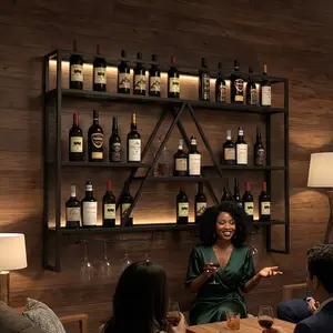 Heavy Duty Metal Wall Mounted Wine Rack Industrial A Frame Design Sturdy Hanging Wine Storage Shelf Space Saving Wall Bar Organizer Stylish Home Kitchen Dining Room Bar Restaurant Decor For Wine Bottle Display And Household Daily Use
