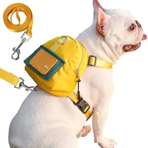 1PC Yellow Dog Backpack Harness with Leash, Cute Pet Puppy Backpacks Bulid-in Dog Poop Bag Dispenser, Adjustable Pets Self Carrier Bag for Small Medium Dogs Travel Hiking Daily Walking (S, M)