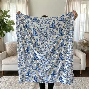 German Shepherd Blue French Toile Blanket, Blue Toile Throw Blanket for GSD Lovers Toile de Jouy Gift Shepherd Dog Toile Cozy Plush Blanket