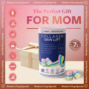 Mother's Day Special- UPSA Gummies Collagen Skin Lift – Firmer, Smoother & Lifted Skin, Helps Reduce Fine Lines & Wrinkles | Clinically Proven | Vegetarian Collagen with Ovoderm | Patented 7-Layer Technology | Sugar-Free, GMO-Free