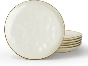 ONE OF ONE Dinner Plates Set of 6, 10.25 inch Pasta Plate, Ocean Round Stoneware Dessert Plates Dish Set for Kitchen Microwave Dishwasher Safe, Scratch Resistant