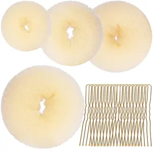 Hair Bun Shaper Set, 4Pcs Hair Donut Bun Maker(Extra-large, Large, Medium, Small) with Large Bobby Pins Blonde 20pcs, Doughnuts Ring Styler Maker Haircare Daily Durable