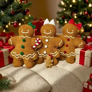 1pc Cute Christmas Plush Girl Gingerbread Pillow with red/green/white Bowknot Design, Warm Holiday Home Decor Cushion, Festive Girl Gingerbread  Decoration