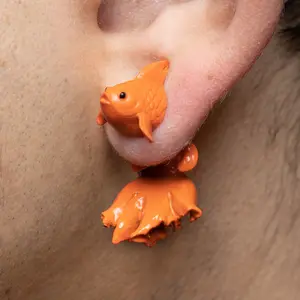 Goldfish Earrings • Hand-Painted • 3D Printed • Quirky • Funny • Weird • Gift