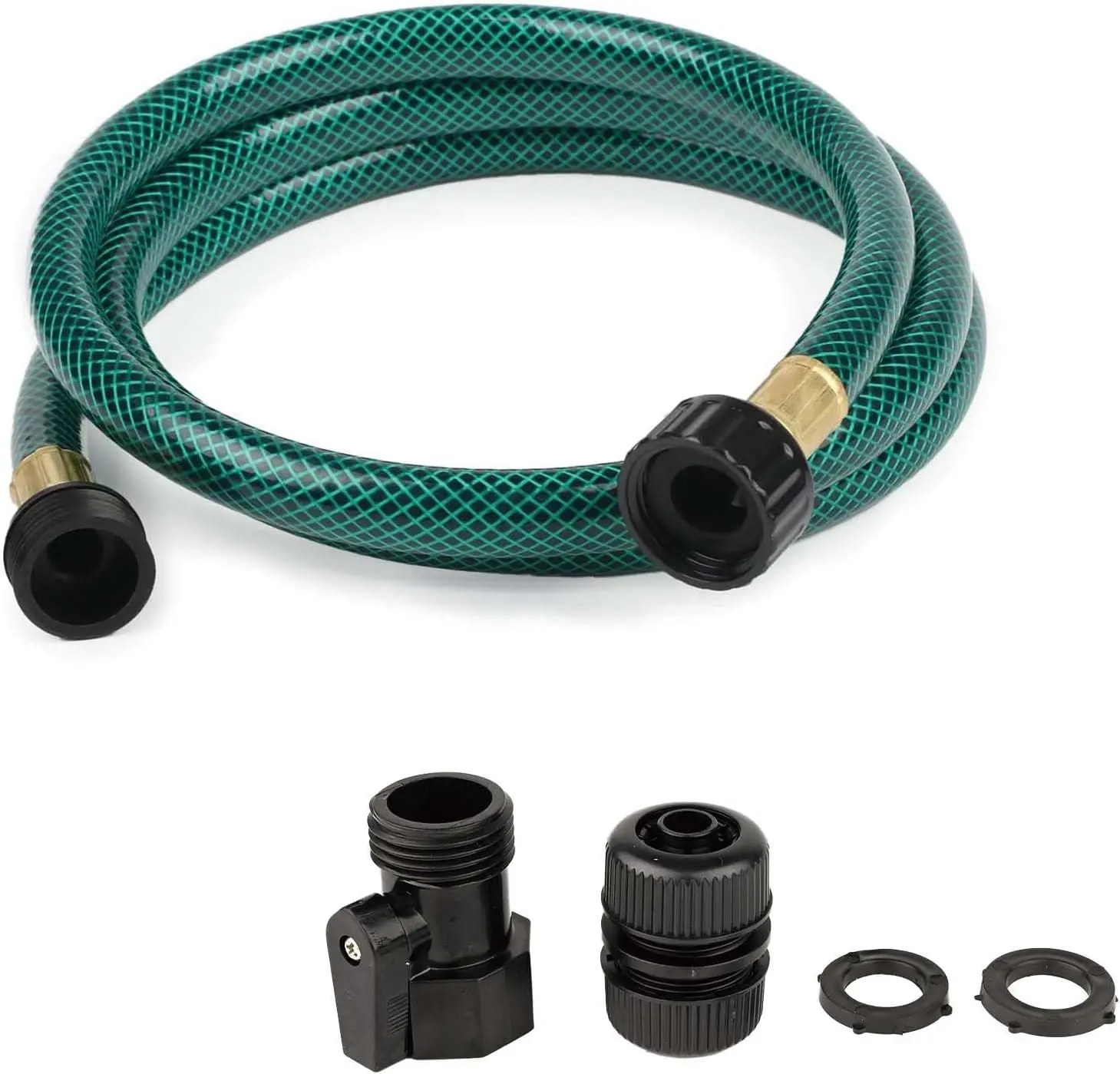 5ft No-Kink Flexible 1/2 Inch PVC Outdoor Garden Hose with GHT Fittings, Crush-Proof Brass Couplers, 2 Connectors, 2 Black Rubber Washers - Leakproof, Poison-Resistant for Watering Plants