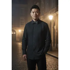 Make Hew Tuxedo Shirt - White Cotton Fabric with Collar, Button Front, and Tie, Ideal for Menswear Long Sleeve Spandex French Wing Textured Polyester Striped Tops Beige Casual