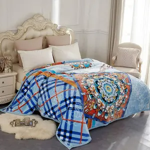 Heavy Fleece Blanket 79"x91" 9 lbs Plush Fluffy Cozy Soft Warm 2 Ply Printed Raschel Bed Blankets for Winter Wedding 100% Microfiber Reversible Design