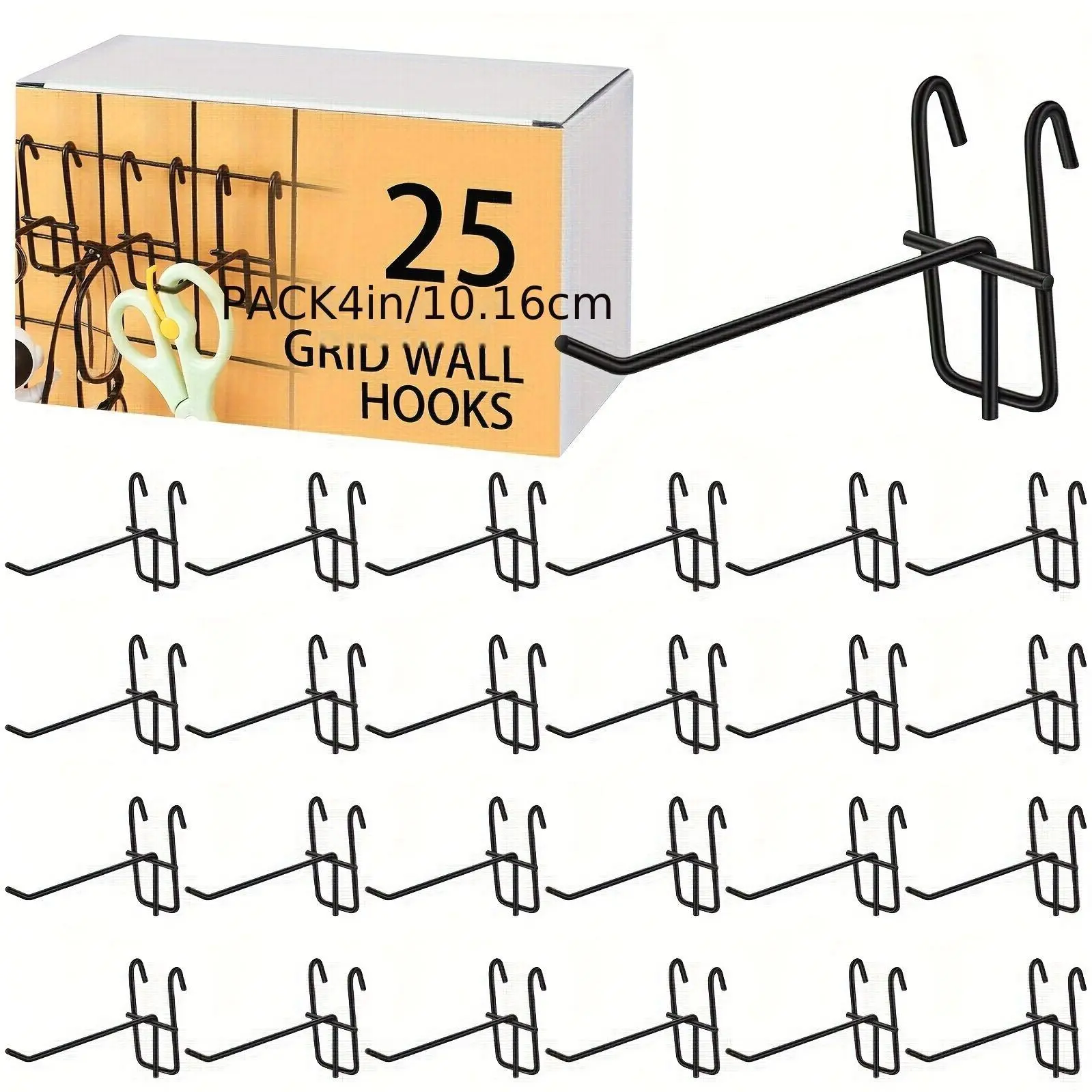 25pcs Black Gridwall Panel Hooks - Garage Storage Grid Wall Mount Organizer for Retail Setup, Craft Shows, Home Organization & Tool Storage