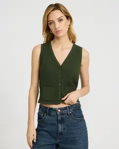 Express Open Stitch V-Neck Button Front Sweater Vest