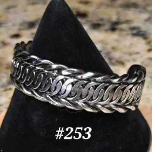 #253 Stainless Steel 5 1/2" x 11/16"   Hand-Woven Cuff Bracelet Handmade Artisan Jewelry Unisex Gift Ready Open Cuff Design Comfortable Daily Wear