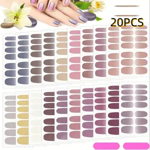 Random Color Glitter Nail Art Stickers, 20pcs Self-adhesive Nail Stickers with 2 Nail Files, DIY Nail Design Stickers, Stick on Nails Decals for Women