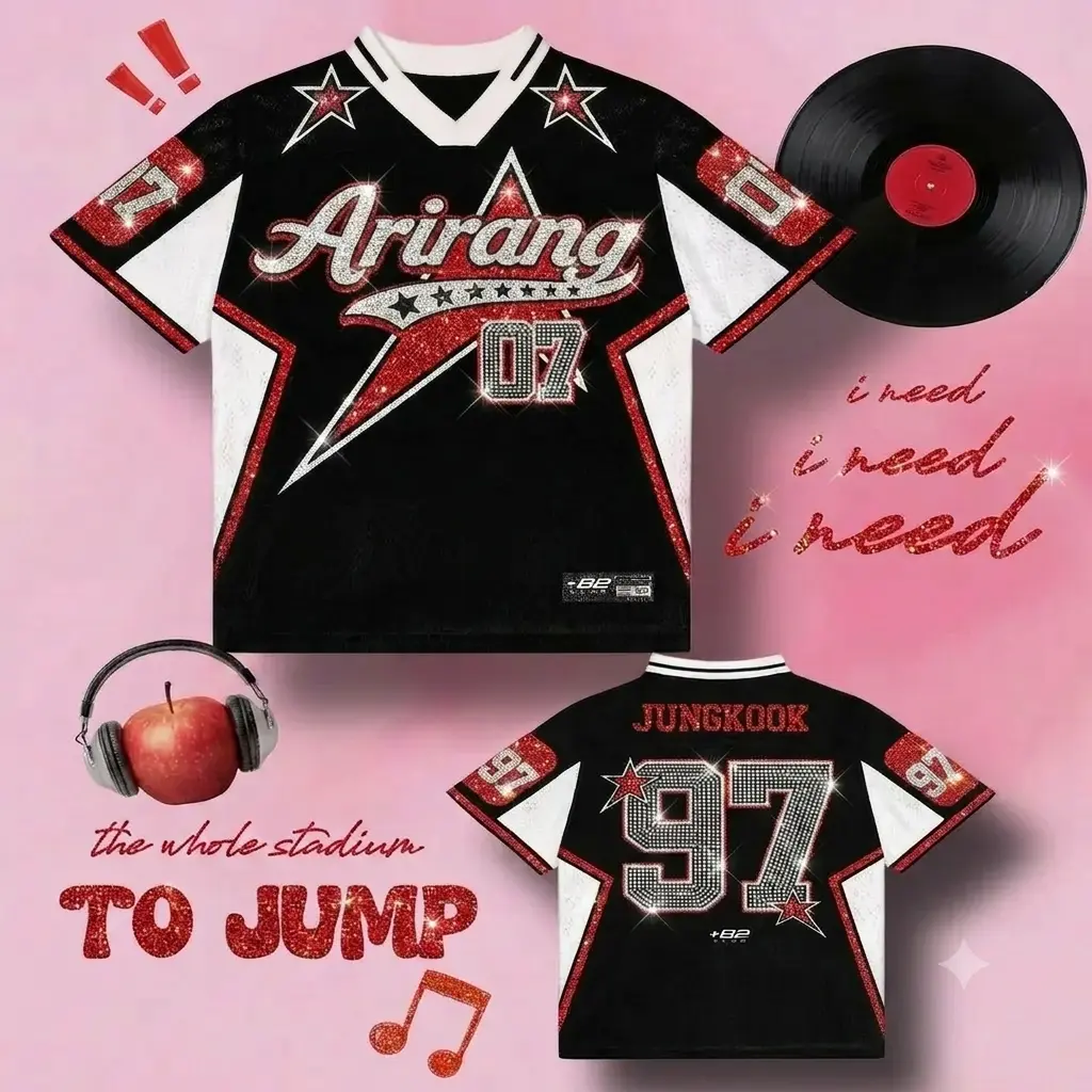 Black Red Glitter Bling Football Jersey Kpop Arirang Concert Fan Unisex Shirt, Personalized Name & Number