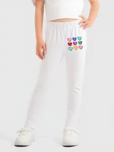 Soft Comfortable Girls' Tight Pants, Colorful Heart Pattern Print, Casual Sporty Style, Spring Fall, Korean Fashion, Smooth Skin-Friendly Fabric