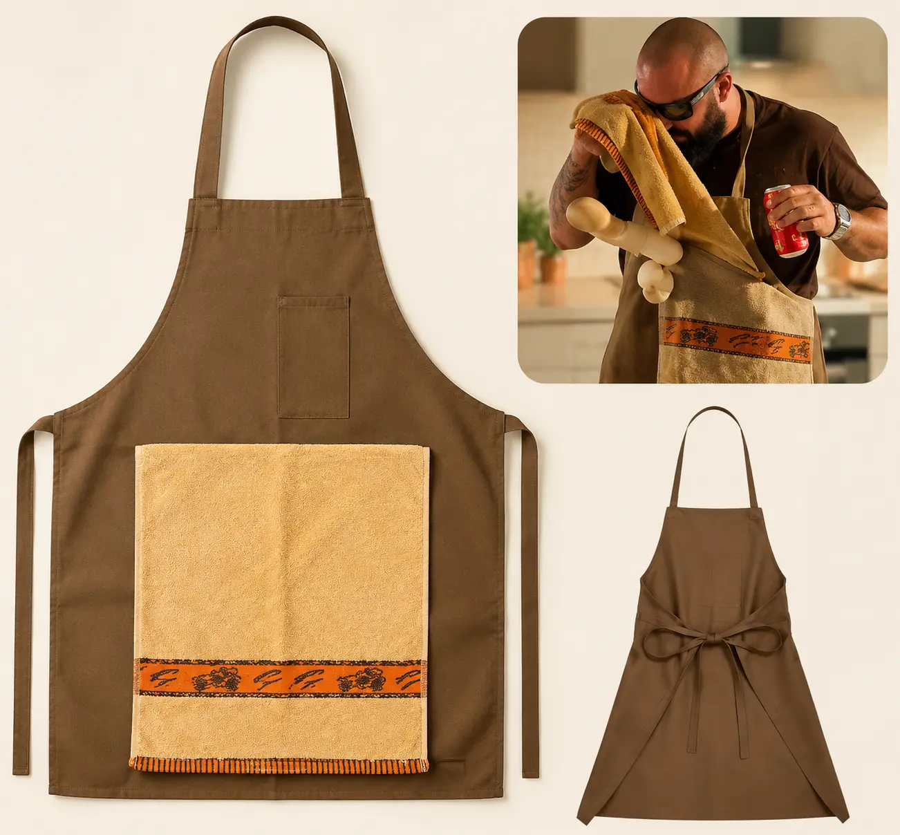 Funny Prank Apron for Men, Creative Chef Gag Gift with Hidden Surprise Pocket, Hilarious Cooking Apron for Husband Dad Grill Master, Novelty Kitchen Gift for BBQ Lovers