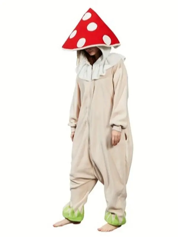 Mushroom Onesie Adult Halloween Costume Fun and Cozy One-Piece Pajamas for Women and Menpajama jumpsuit Long Loungewear Womenswear Fit Nightwear Dress Black Check Cute Hat