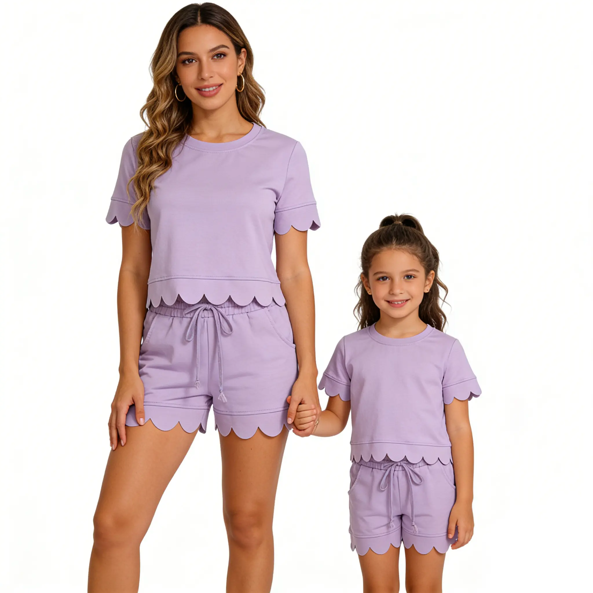 Mum and Me Matching Coordinate Set for Girls, Casual 2-Piece Cotton Clothes, Short Sleeve T-Shirt & Shorts Outfit with Elegance, Shortsleeve, Family Photoshoot, Matching Sets, Mama And Mini Outfit, Outfits
