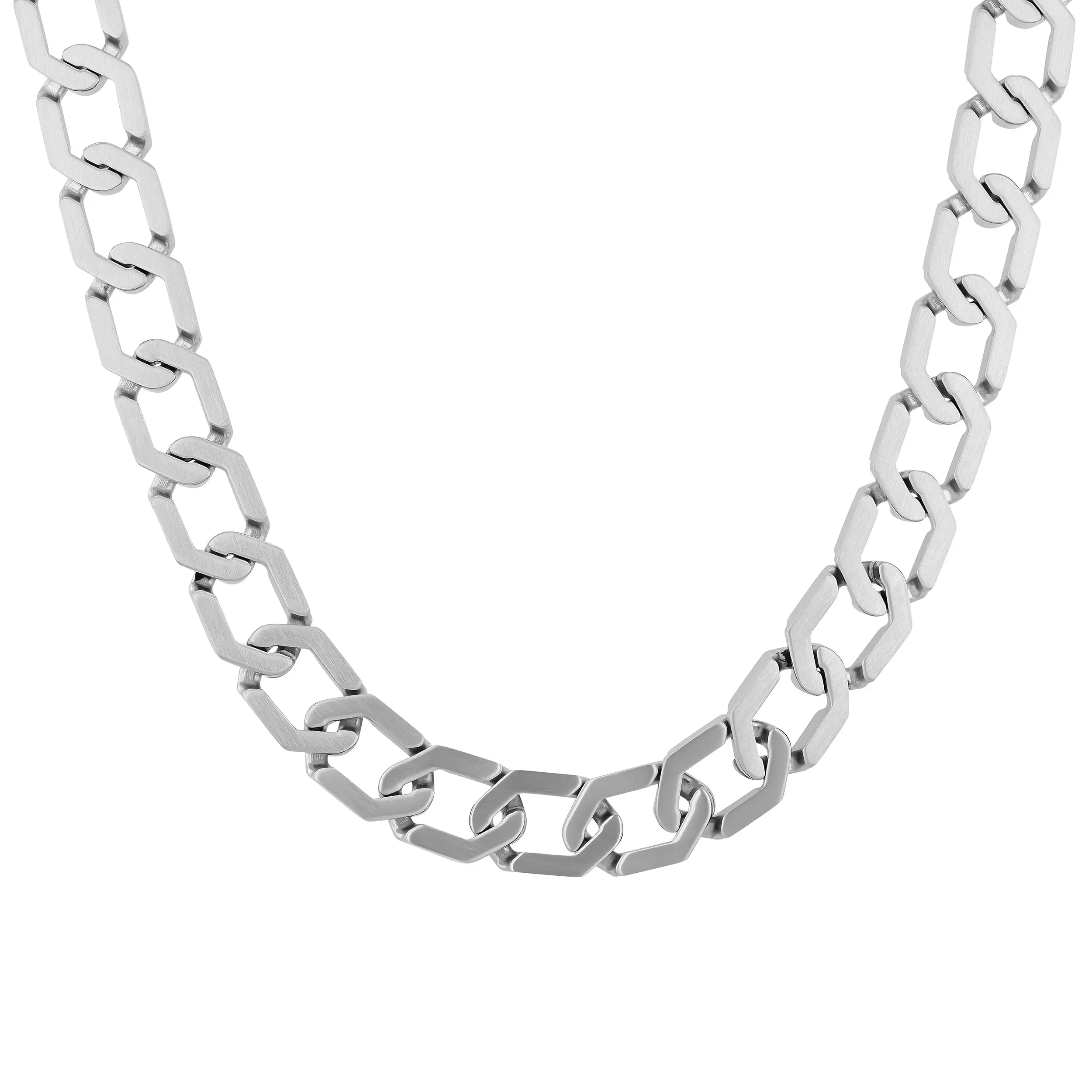 Men's Tungsten Hexagon Link Chain Necklace - Polished Silver or Matte Black Finish, Precisely Cut Hexagonal Links, Bold Geometric Engineered Look, Clean Structured Profile, Durable Everyday Wear Chain Jewelry for Men, Bold Look, Chain Jewelry Necklaces