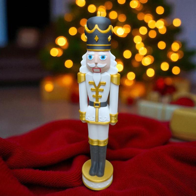 The Kit Kiln Ornate White & Gold Chunkable Nutcracker Classic Holiday Shimmering Plastic Figure 12 Inches Tall for Christmas Gift Giving