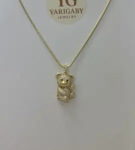 Yarigaby Jewelry Fina Necklace with Teddy Bear Pendant 45CM Gold Plated Chain for Women
