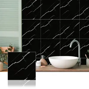10pcs Black Marble Floor Decal, Peel and Stick Black White Marble Vinyl Floor Sticker, Waterproof Anti-Slip Removable Floor Tile for Home Renovation Decor