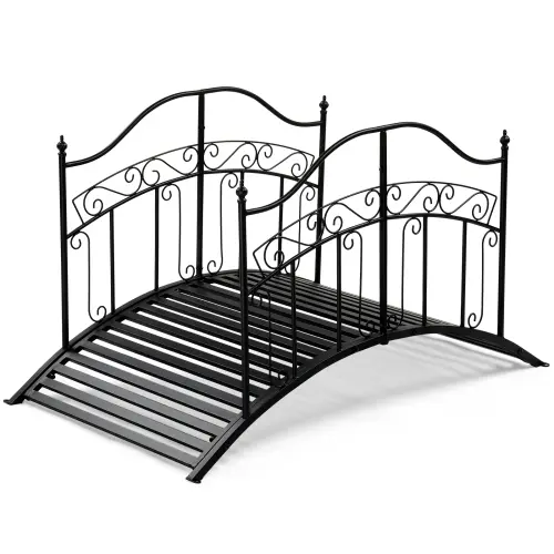 4ft Black Iron Garden Bridge w/ Gourd Handle
