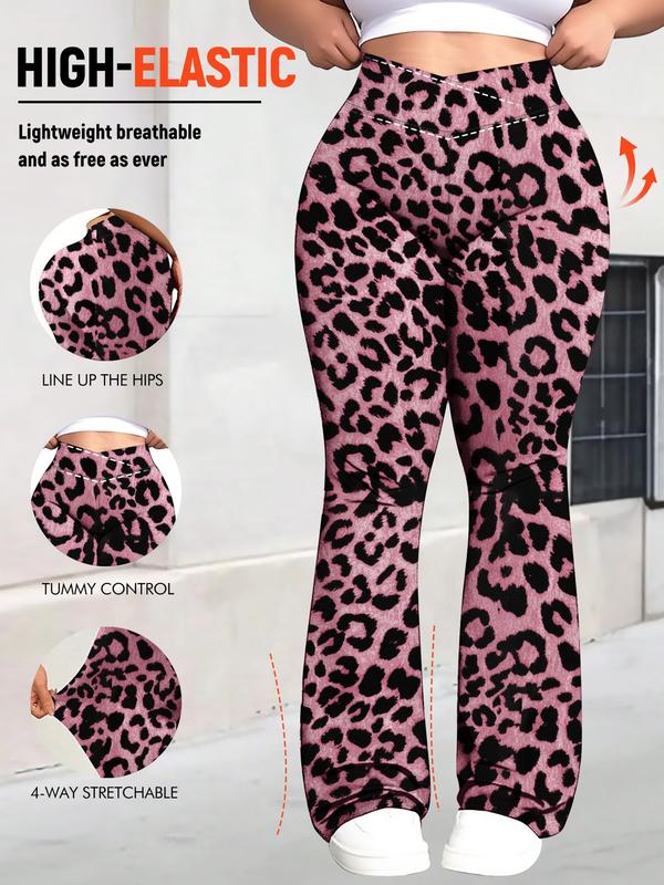 Women's Plus Size Cross Waist Flare Pants, High Elasticity, Sweet Daily Wear, Commuter Pants, Fashionable Comfort, All Seasons Best Choice