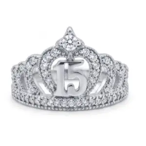 Anillo de 15años con Corona en Oro Blanco 14k Size - 7