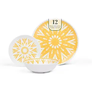 12- Melamine Dinnerware Set: Durable, Lightweight, Break-Resistant Plates  Bowls - Stylish, , Dishwasher Safe - Ideal for Everyday Use, Indoor  Outdoor Dining - Floral