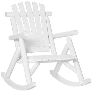 kaelin rocking chair Outdoor Wooden Rocking Chair, Rustic Adirondack Rocker with Slatted Seat, High Backrest, Armrests for Patio, Garden, and Porch, Large, White