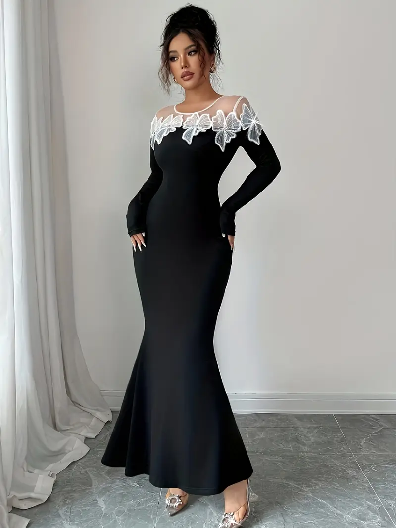 princess polly baby blue dress Balenciaga Mesh Sleeve Dress in Faded Black & White main image 0