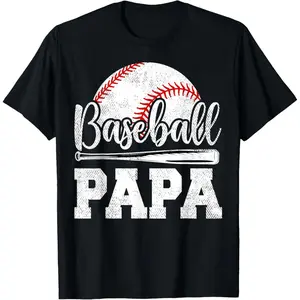 Baseball Papa Baseball Player Game Day Father's Day T-Shirt Made in USA