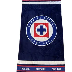 Cruz Azul Defender Beach Towel - Official Club de Fútbol Cruz Azul Logo Design with Red White and Blue Stripes